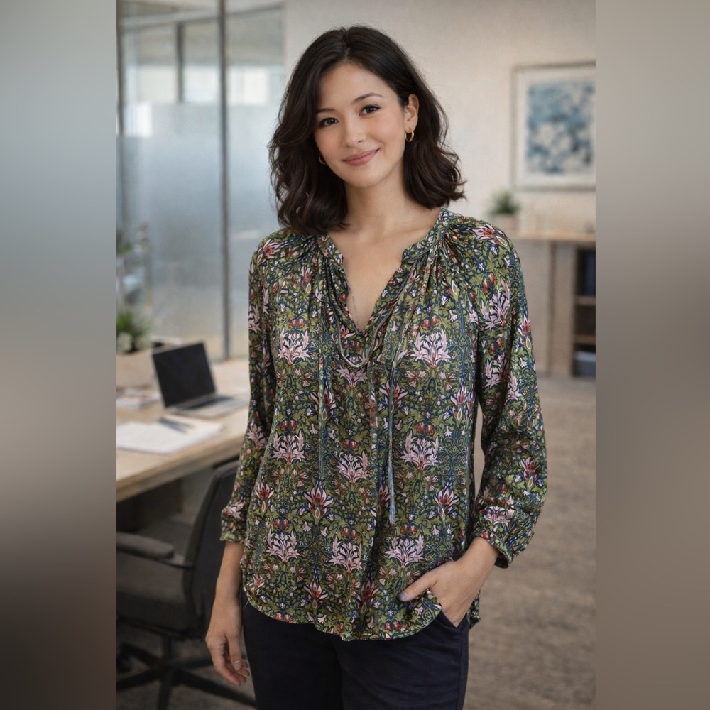 Current Air Floral Green & Pink Blouse Size M